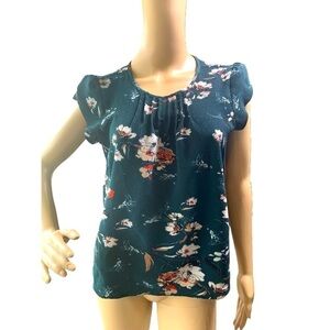 Fun 2 Fun Dark Green Floral Scoop Neck Polyester Womens Blouse Size Medium
